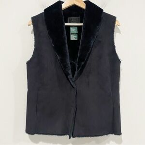 LAUREN Black Faux Suede Vest Lauren Black Label Faux Fur Size Small